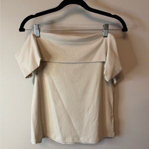 Off-Shoulder Ribbed Cream Women's Top